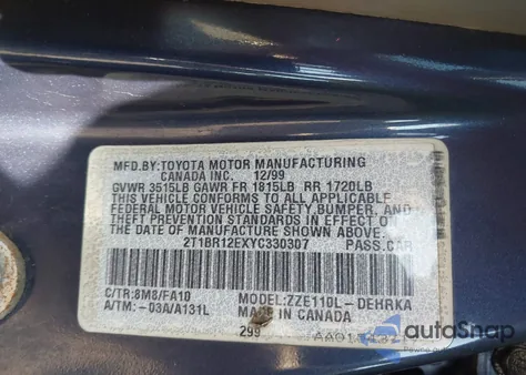 2000 Toyota Corolla Ve/Ce/Le z USA, uszkodzony, nr VIN 2T1BR12EXYC330307